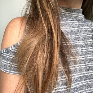 Grey + White Cold Shoulder Mock Neck Dress